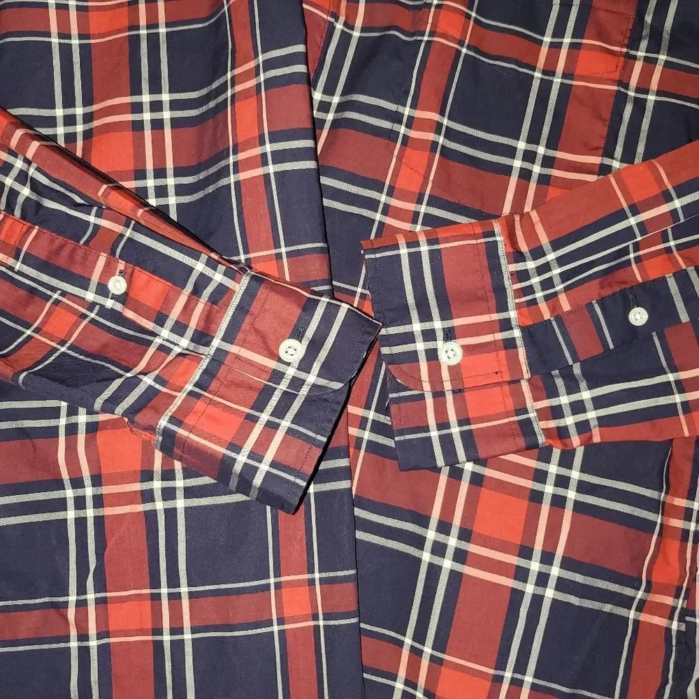 J. Crew Thomas Mason Archive Red Blue Plaid Slim Fit Button Down Shirt XL